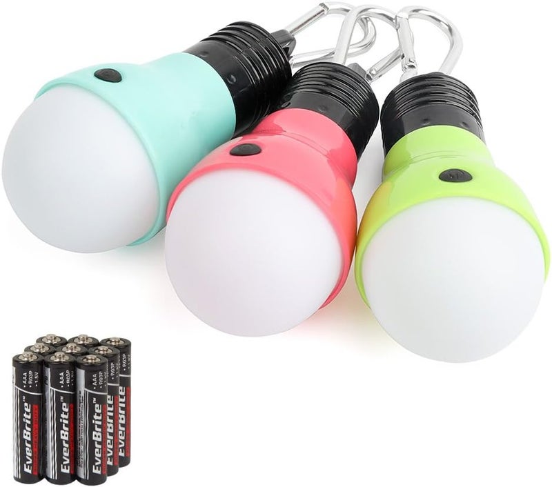 Ever Brite 3-Pack Camping Lights - 3 Lighting Modes, Outdoor Portable LED Bulbs Ideal for Kids’ Adventure Activities, Camping, Emergency and More, 3 x AAA Batteries Included - Image 1